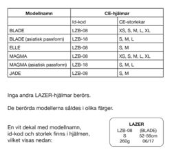 Shimano återkallar Lazer-hjälmar